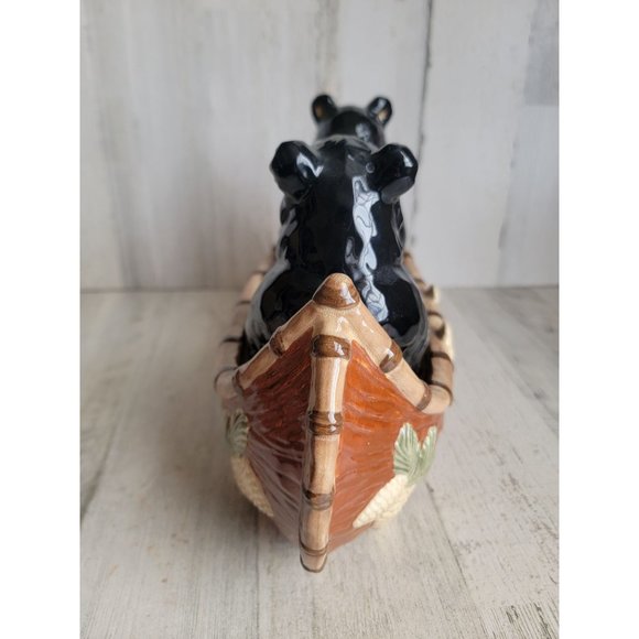 Ceramic black bears fishing couple canoe boat - Picture 4 of 12